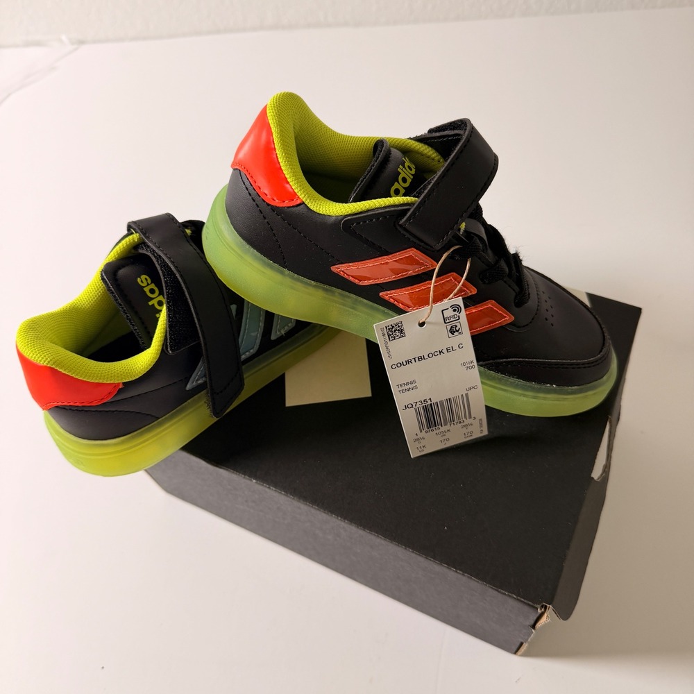 Adidas Courtblock EL C Kids Sneakers Black Solar Yellow Spark Size 11K
